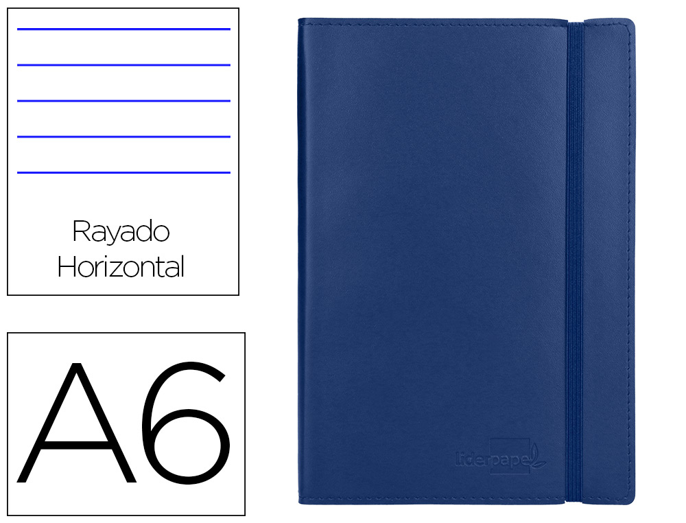 LIBRETA LIDERPAPEL SIMIL PIEL A6 120 HOJAS 70G/M2 HORIZONTAL SIN MARGEN AZUL