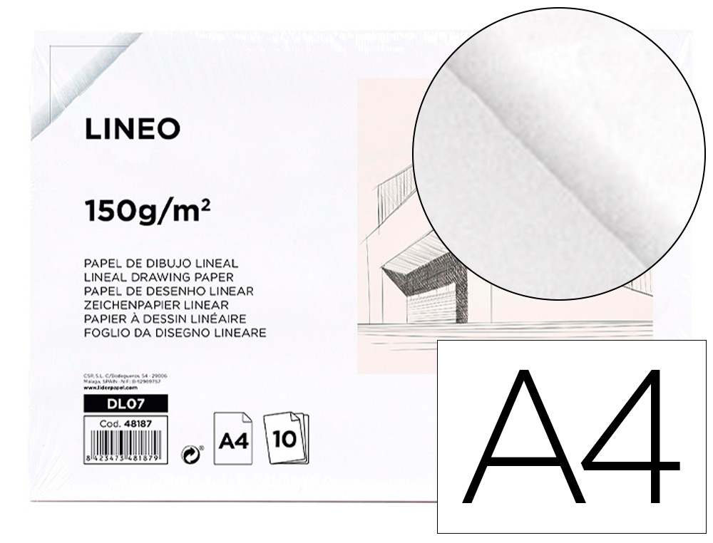 PAPEL DIBUJO LIDERPAPEL 210X297MM 150G/M2 SIN RECUADRO PACK DE 10 HOJAS