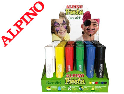 BARRA MAQUILLAJE ALPINO FIESTA FACE STICK EXPOSITOR DE 36 UNIDADES COLORES SURTIDOS